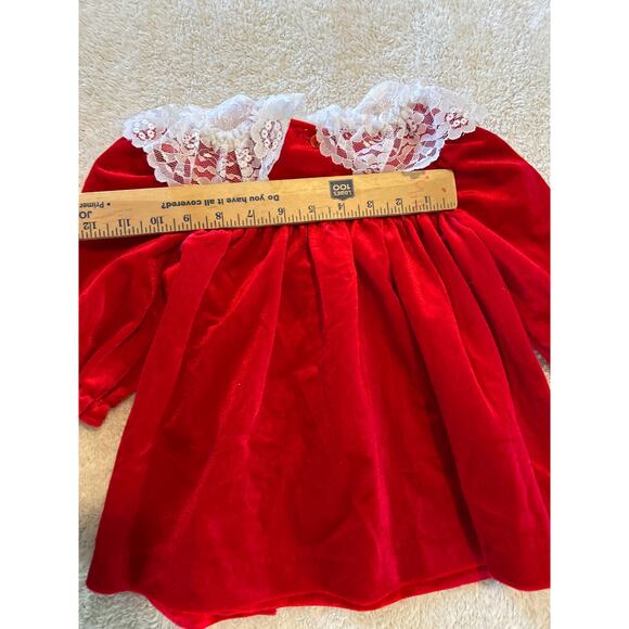 Piccolo Vintage Dress 18 Mos Red Velvet Lace Collar USA Bow Christmas Holiday - Picture 8 of 8